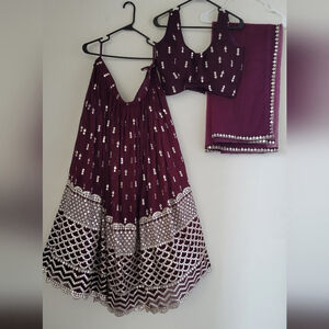 Wine/Maroon/Purple Sequin Zari Embroidery Work Lehenga Choli